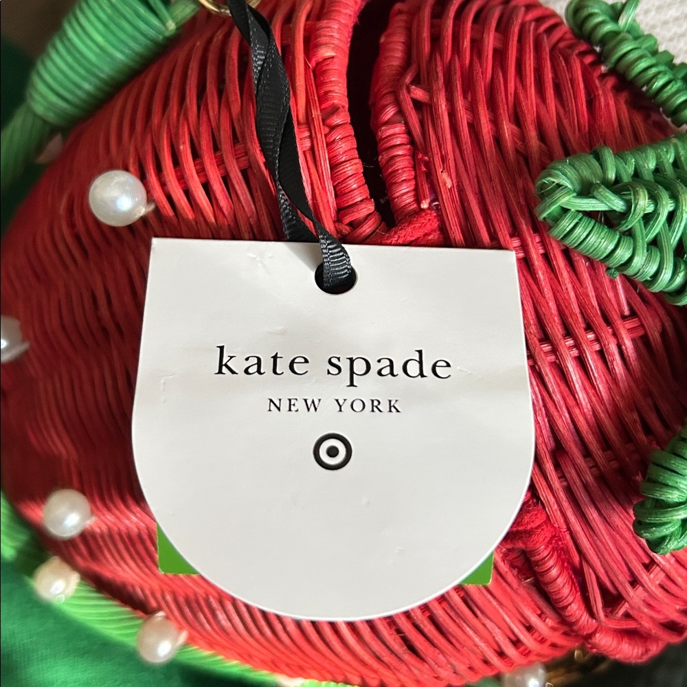 Strawberry Pearl Accent Woven Handbag - Red & Green - Picture 6 of 6